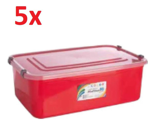 Caixa Multiuso Kit 5 Organizador Plástico 30litros Vermelho