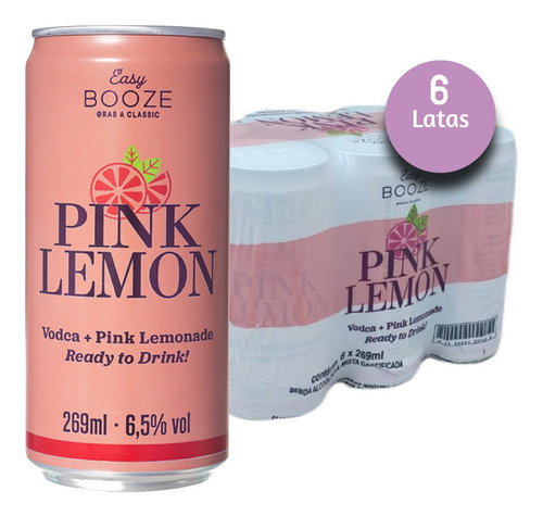 Easy Booze Lata Vodka+pink Lemon 269ml ( 6 Unidades )