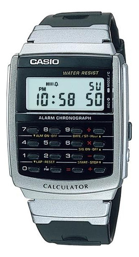 Reloj Casio Data Bank CA-56-1df, *calculadora, color de la correa: negro, color del bisel, plateado, color de fondo gris/hielo/plomo