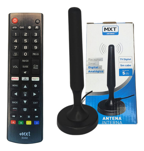 Antena Tv Amplificada 5db Digital Led Lcd + Brinde Controle