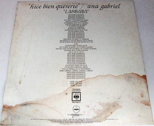 Ana Gabriel - Hice Bien Quererte Single Promo Translucido Lp (Usado)