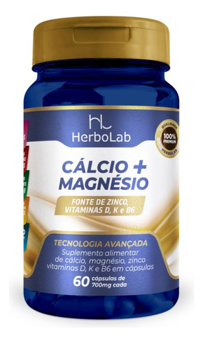 Cálcio com Magnésio 60 Cápsulas 700mg Herbolab Sabor Neutro