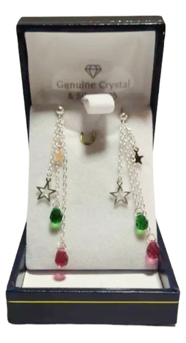 Aros Gotas Cristal Genuino Y Estrellas Plata Fina Italiana