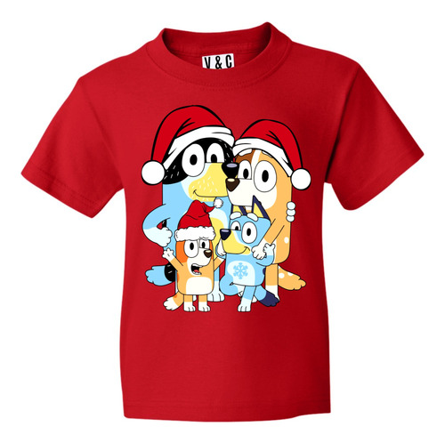 Remera Bluey Familia Navideño Nena Nene Infantil Algodón