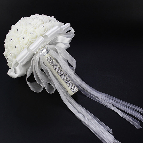 Ramo De Novia Hecho A Mano Con Cinta De Diamantes De Imitaci