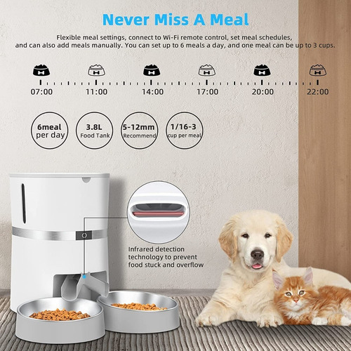 Imagen 6 de 7 de Alimentador Automático Inteligente Con Wifi Para Gatos Doble