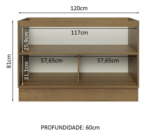 Gabinete Bajo Cocina Madesa Lux 120cm Sin Encimera Color Marrón/Gris 01