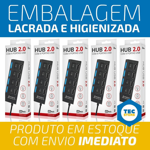Imagem 3 de 10 de Hub Usb 4 Portas Carregador Adaptador Led Chave Seletora 2.0