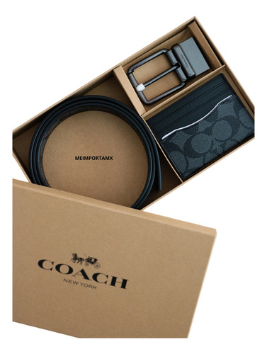 Cinturón + Tarjetero Coach Billetera Plegable De Lujo Hombre Gris + Negro Cinturon Para Traje, Cinturones Casuales, Cinturon Elegante, Cinturones Para Vestir, Hasta T 40