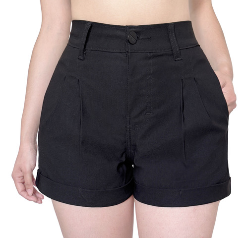 Short Mujer Bolsillo Oblicuo Talle Alto Stretch