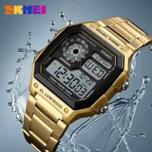 Relógio Skmei Masculino Digital Aço Inoxidável Dourado
