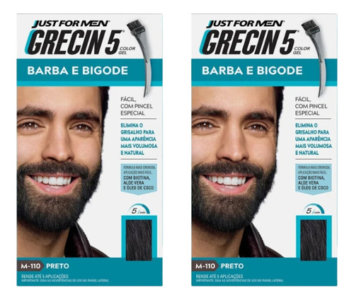 Grecin 5 Barba E Bigode 28g M-110 Preto - Kit C/ 2un Tom Sem tom
