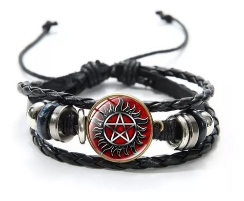 Pulsera De Cuero Trenzado Supernatural Espanta Demonios R/p