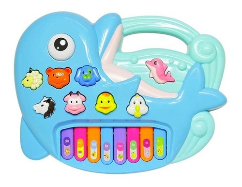 Piano Infantil Educativo Golfinho Músicas Sons Azul