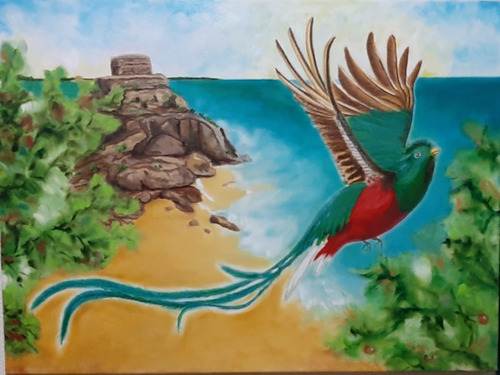 Cuadro Original Oleo El Quetzal Y Tulum