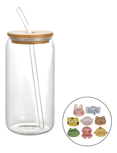Madock Variedades Copo Lata 500ml Com Tampa Bambu E Canudo Vidro Drinks Estilo Tiktok Moda Divertido Personalizado Com Adesivo Drinks Sucos Smoothies Presente
