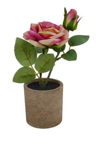 Planta Rosa Artificial Macetero Hormigón Decoración 24cm