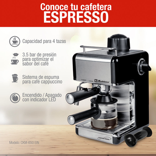 Koblenz Ckm-650 Cafetera Expreso De 3.5 Bares Y Espumador Negro/acero Inoxidable
