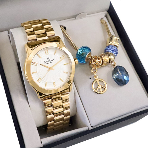 Relógio Champion Feminino Dourado + Kit Berloques Original