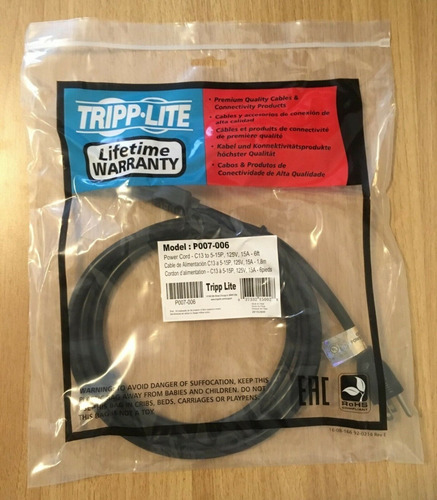 Cable De Poder 1600w 1.8m Trip Lite 15amp 14awg Tienda