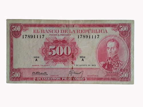 Billete Antiguo 500 Pesos Oro De 1973 Pick 416
