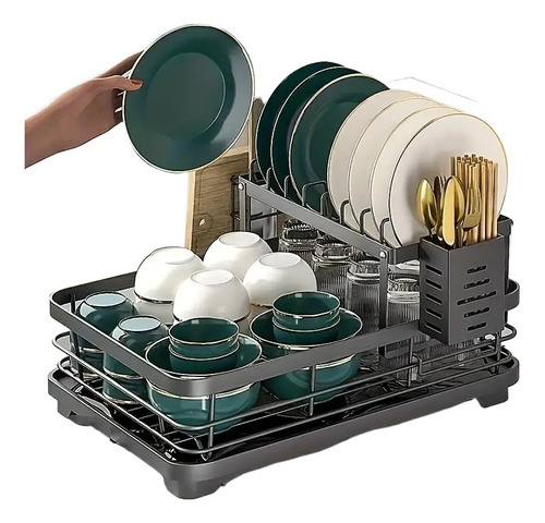 Double-layer Iron Dish Drying Rack With Drain Plate, Y