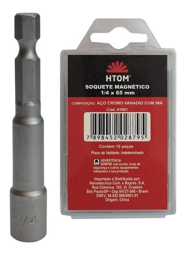 Kit 10 Soquetes Magnéticos 1/4 X 64mm Sextavado Profissional