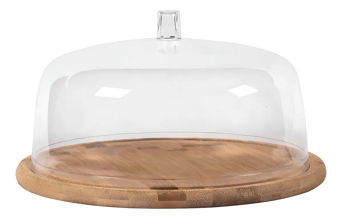 Boleira Porta Bolo Em Bambu Sense 27,5cm C Cúpula Natural