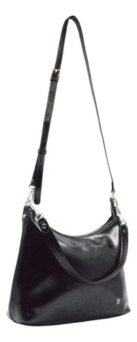Cartera Mediana Ecocuero Con Tira Larga Amayra Negro Negro Plata Negro