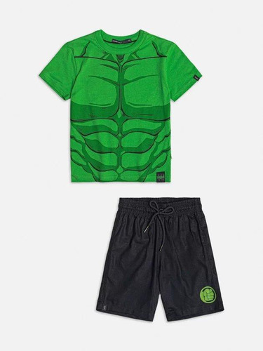 Conjunto Infantil Marvel Hulk Camiseta Manga Curta Bermuda