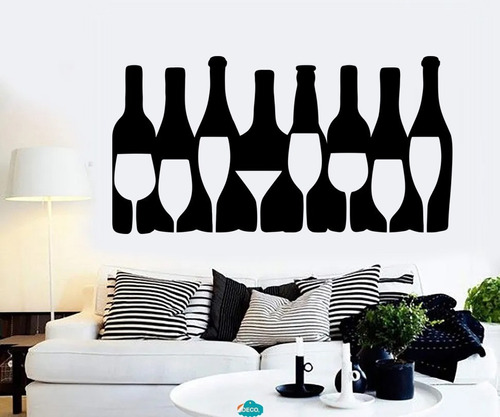 Vinilo Decorativo Bar Botellas Silueta Copas 80x150cm