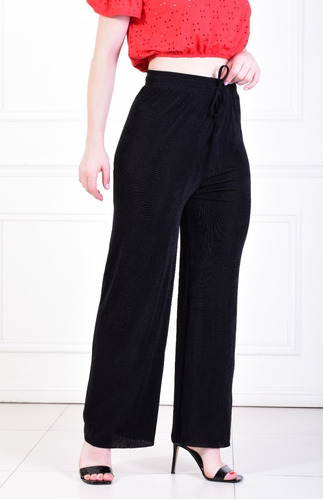 Pantalon Palazzo Moda Total Mujer Elegante Brilloso Amplio