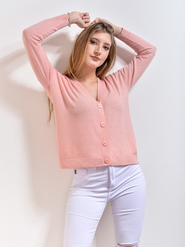 Imagen 3 de 4 de Cárdigan Sweater Fino C/ Botones Saco Suave Kierouno