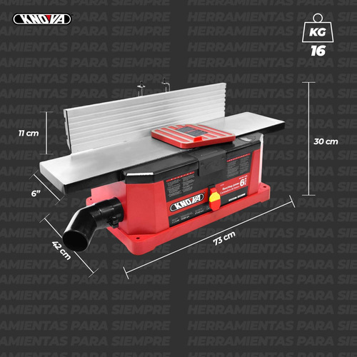 Cepilladora Canteadora Profesional de Banco De 6 Pulgadas Para Madera, Motor de 1100 W ,Mesa de 725 mm X 160 mm, 2 Cuchillas de acero , Velocidad: 1000 RPM Modelo KN CM-11MA KNOVA