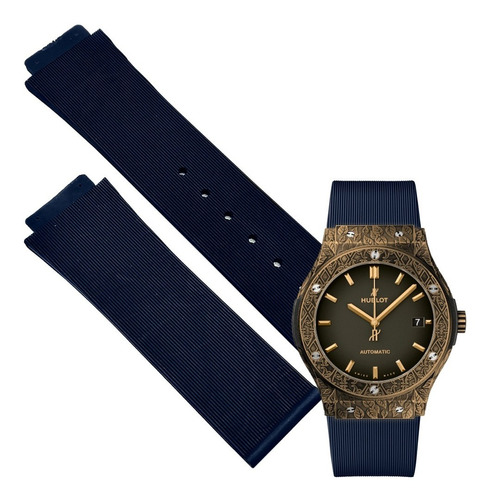 Correa 25mm Para Hublot Fusion Fuente Bronze 45mm Azul