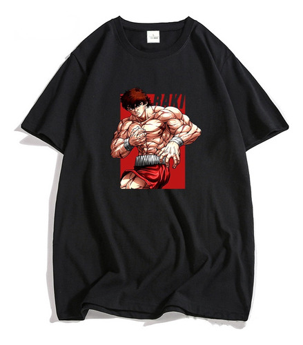 90s Vintage Baki Impreso Camiseta De Algodón De Manga Corta