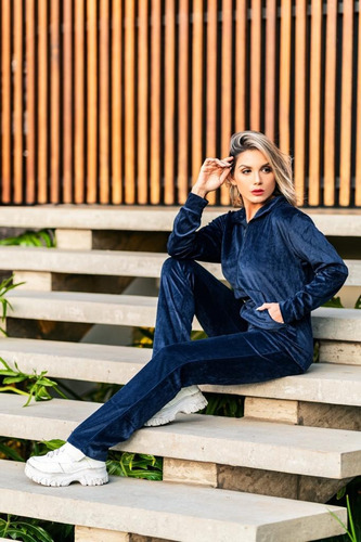 Imagem 4 de 7 de Conjunto Feminino De Plush Veludo E Calça Agasalho De Frio