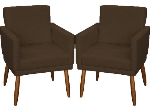 Kit 2 Poltronas Decorativas Reforçadas Para Recepção Cores Cor Marrom Desenho Do Tecido Suede Liso