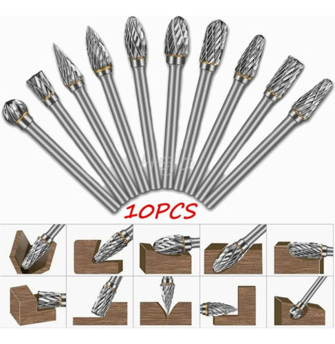 Juego De 10 Brocas De Fresado Mototool Para Madera Y Metal