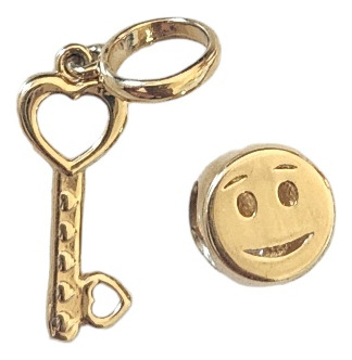 Berloque Separador Pingente Chave E Emoji Ouro 18k Amarelo