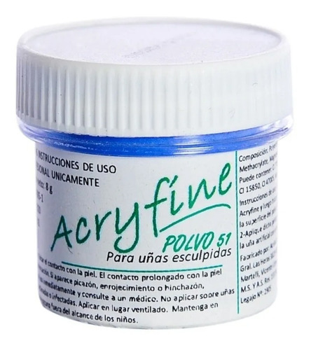 Acryfine Polimero Construcción Uñas Esculpidas 8g Azul