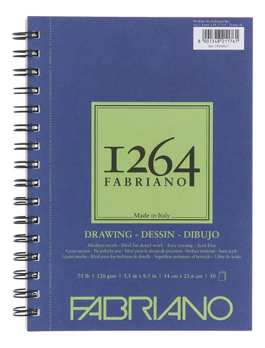 Fabriano 1264 Drawing Dibujo 14x21.6 Cms 120 Gsm 50 Hojas