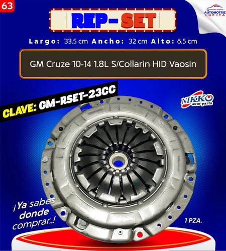 Kit Clutch Chevrolet Cruze Mod 10-16 Motor 1.8l Sin/collarin