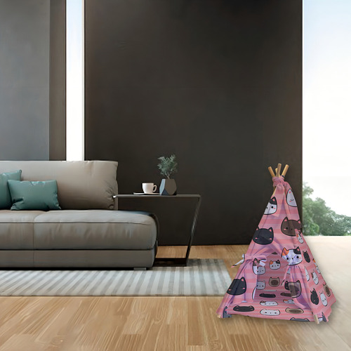 Tipi Para Perro Gato Casa Con Cama Colchoneta Mascota 80cm Color Rosa