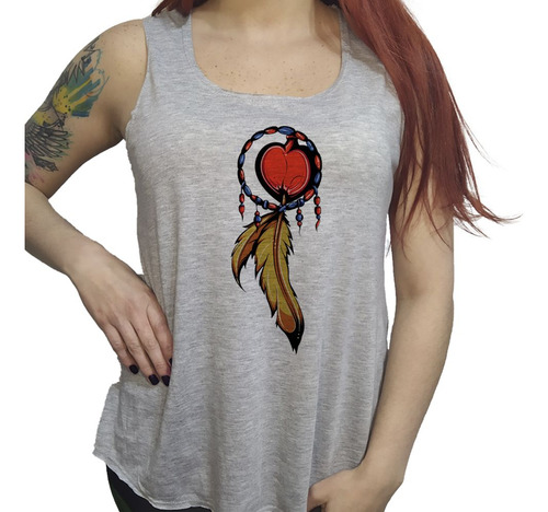 Musculosa Acampanada Llavero Con Plumas Dibujo