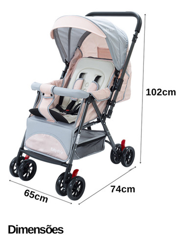 Carrinho De Bebê Passeio Reversível 15kg Compacto E Leve Cor Rosa Menina Chassi Preto