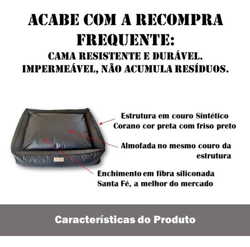 Imagem 2 de 4 de Cama Pet Impermeável Cachorro G 70x90 Couro Resistente Zíper