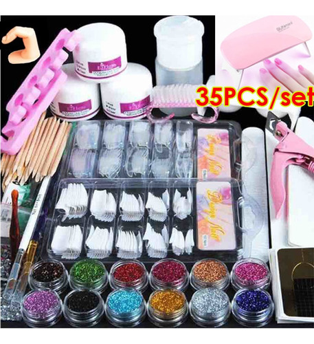 35 Kit Gelish Uñas Básico, Lámpara Uv, Broca De Uñas, Pincel