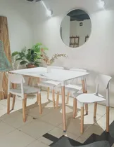 Comprar Juego Comedor Eames Mesa 120x80cm + 4 Sillas Milan Color Blanco Diseño de la tela de las sillas pvc