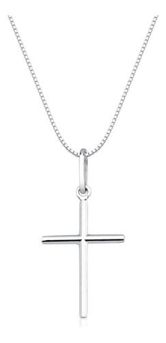 Colar Crucifixo Cruz Feminina Corrente Veneziana Prata 925 Cor Prateado